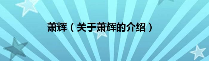 蕭輝（關于蕭輝的介紹）