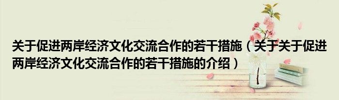 關(guān)于促進兩岸經(jīng)濟文化交流合作的若干措施（關(guān)于關(guān)于促進兩岸經(jīng)濟文化交流合作的若干措施的介紹）