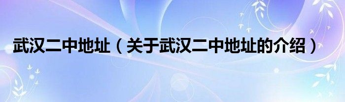 武漢二中地址（關(guān)于武漢二中地址的介紹）