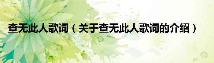 查無此人歌詞（關(guān)于查無此人歌詞的介紹）