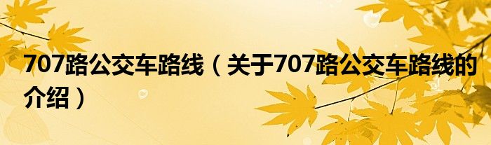 707路公交車路線（關(guān)于707路公交車路線的介紹）