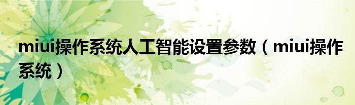miui操作系統(tǒng)人工智能設(shè)置參數(shù)（miui操作系統(tǒng)）
