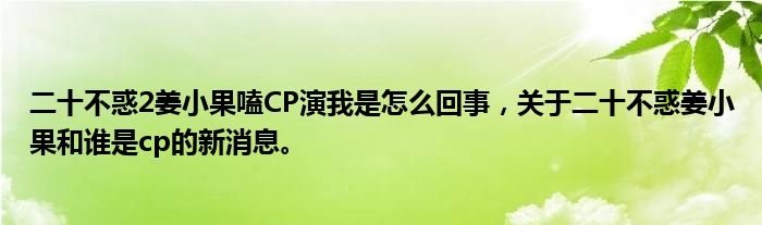 二十不惑2姜小果嗑CP演我是怎么回事，關于二十不惑姜小果和誰是cp的新消息。