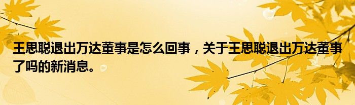 王思聰退出萬達(dá)董事是怎么回事，關(guān)于王思聰退出萬達(dá)董事了嗎的新消息。