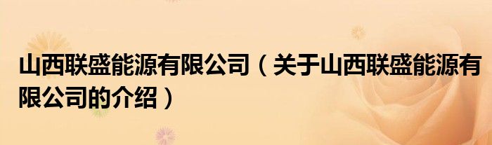 山西聯(lián)盛能源有限公司（關于山西聯(lián)盛能源有限公司的介紹）