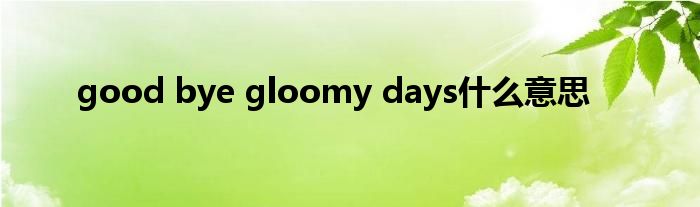 good bye gloomy days什么意思