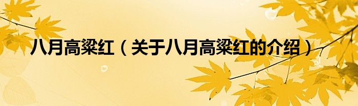 八月高粱紅（關(guān)于八月高粱紅的介紹）