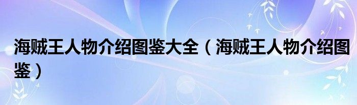 海賊王人物介紹圖鑒大全（海賊王人物介紹圖鑒）
