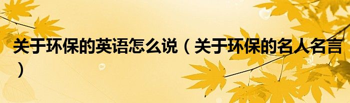 關(guān)于環(huán)保的英語怎么說（關(guān)于環(huán)保的名人名言）