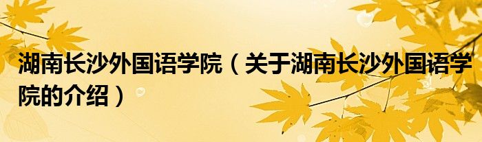 湖南長(zhǎng)沙外國語學(xué)院（關(guān)于湖南長(zhǎng)沙外國語學(xué)院的介紹）