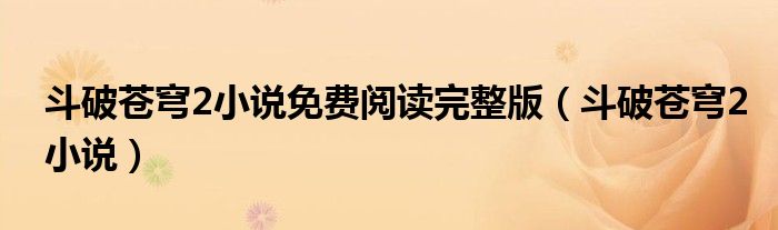 斗破蒼穹2小說免費(fèi)閱讀完整版（斗破蒼穹2小說）