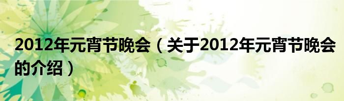 2012年元宵節(jié)晚會（關(guān)于2012年元宵節(jié)晚會的介紹）