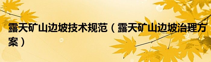 露天礦山邊坡技術(shù)規(guī)范（露天礦山邊坡治理方案）