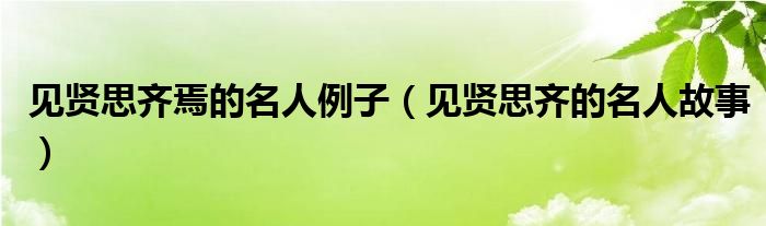 見賢思齊焉的名人例子（見賢思齊的名人故事）