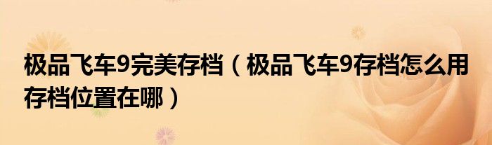 極品飛車9完美存檔（極品飛車9存檔怎么用 存檔位置在哪）
