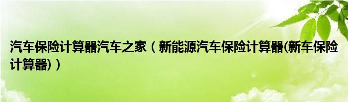 汽車保險計算器汽車之家（新能源汽車保險計算器(新車保險計算器)）