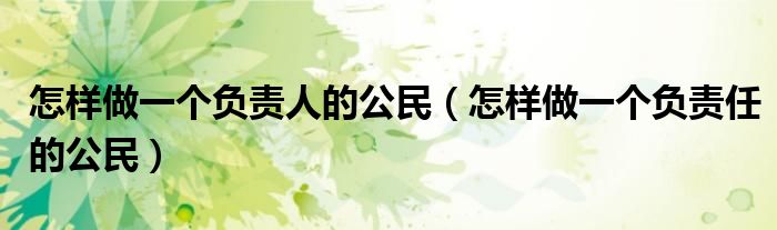 怎樣做一個負(fù)責(zé)人的公民（怎樣做一個負(fù)責(zé)任的公民）