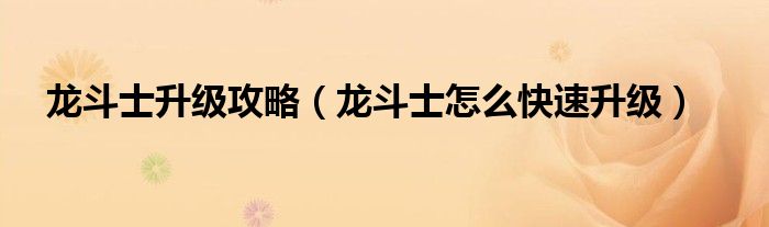 龍斗士升級(jí)攻略（龍斗士怎么快速升級(jí)）