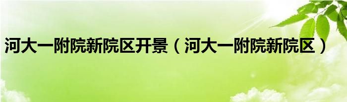 河大一附院新院區(qū)開景（河大一附院新院區(qū)）
