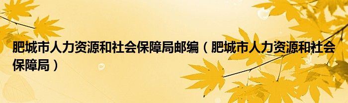 肥城市人力資源和社會保障局郵編（肥城市人力資源和社會保障局）