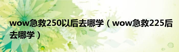 wow急救250以后去哪學(xué)（wow急救225后去哪學(xué)）