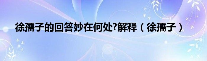 徐孺子的回答妙在何處?解釋（徐孺子）