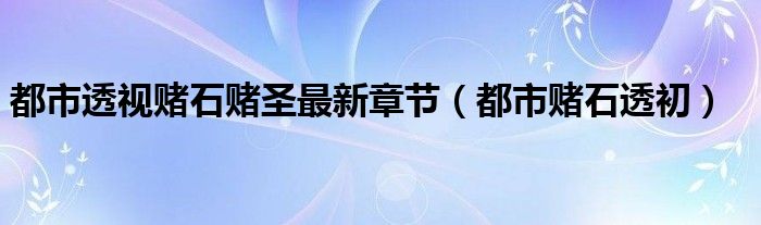 都市透視賭石賭圣最新章節(jié)（都市賭石透初）