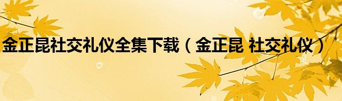 金正昆社交禮儀全集下載（金正昆 社交禮儀）