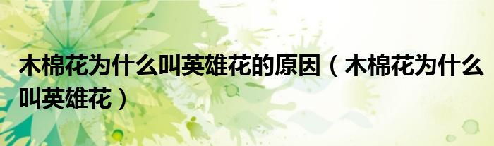 木棉花為什么叫英雄花的原因（木棉花為什么叫英雄花）