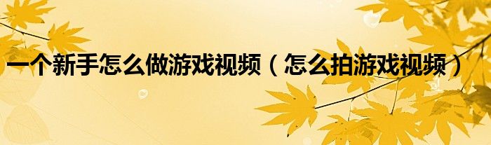 一個(gè)新手怎么做游戲視頻（怎么拍游戲視頻）