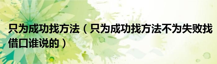 只為成功找方法（只為成功找方法不為失敗找借口誰說的）