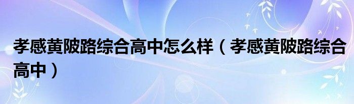 孝感黃陂路綜合高中怎么樣（孝感黃陂路綜合高中）
