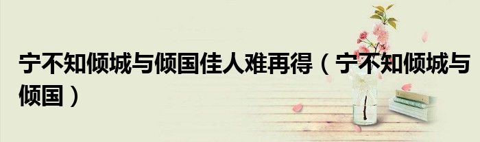 寧不知傾城與傾國佳人難再得（寧不知傾城與傾國）