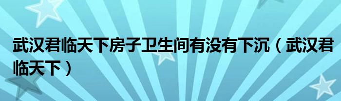 武漢君臨天下房子衛(wèi)生間有沒有下沉（武漢君臨天下）