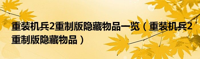 重裝機(jī)兵2重制版隱藏物品一覽（重裝機(jī)兵2重制版隱藏物品）