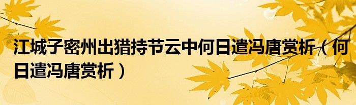江城子密州出獵持節(jié)云中何日遣馮唐賞析（何日遣馮唐賞析）