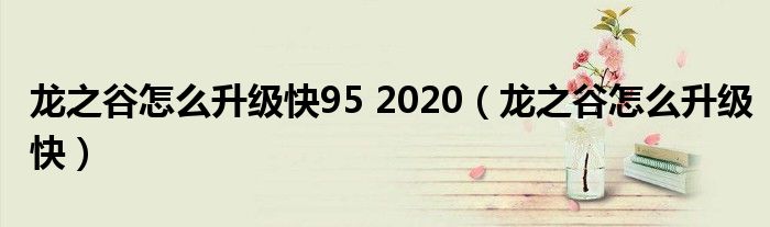 龍之谷怎么升級快95 2020（龍之谷怎么升級快）