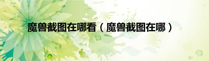 魔獸截圖在哪看（魔獸截圖在哪）