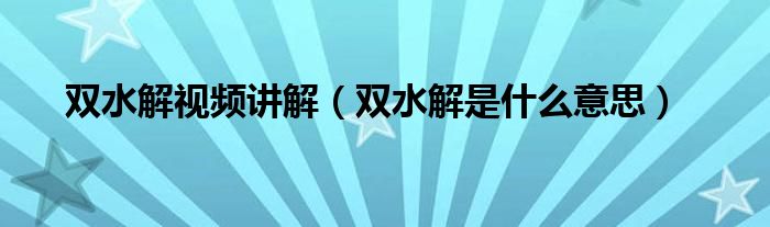 雙水解視頻講解（雙水解是什么意思）