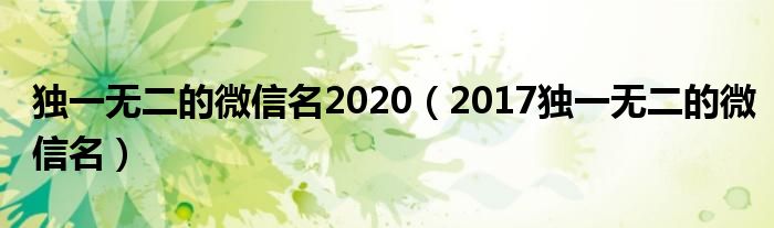 獨一無二的微信名2020（2017獨一無二的微信名）