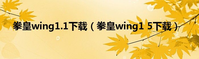 拳皇wing1.1下載（拳皇wing1 5下載）