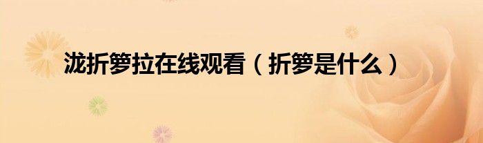 瀧折籮拉在線觀看（折籮是什么）