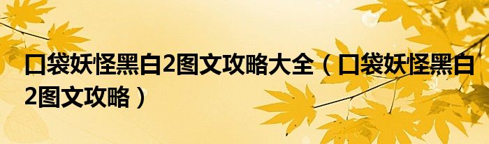 口袋妖怪黑白2圖文攻略大全（口袋妖怪黑白2圖文攻略）