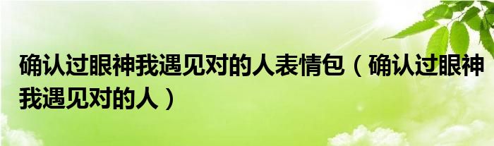 確認(rèn)過眼神我遇見對(duì)的人表情包（確認(rèn)過眼神我遇見對(duì)的人）
