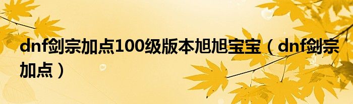 dnf劍宗加點100級版本旭旭寶寶（dnf劍宗加點）
