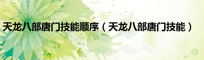天龍八部唐門技能順序（天龍八部唐門技能）