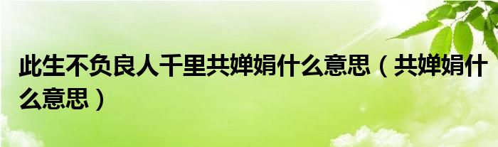 此生不負(fù)良人千里共嬋娟什么意思（共嬋娟什么意思）