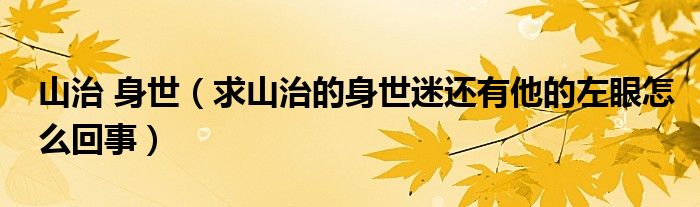 山治 身世（求山治的身世迷還有他的左眼怎么回事）
