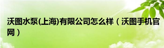 沃圖水泵(上海)有限公司怎么樣（沃圖手機官網(wǎng)）