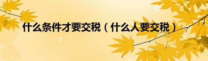 什么條件才要交稅（什么人要交稅）